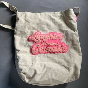 Benefit Cream and Pink Shoulder Bag with Retro Design